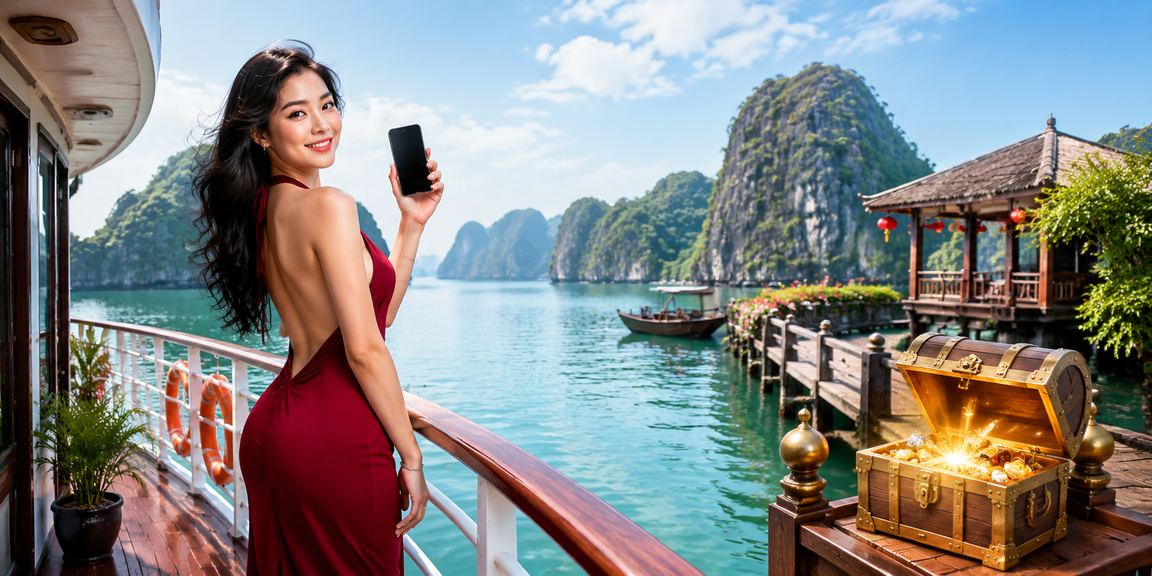 Người dùng trải nghiệm dịch vụ cá cược trực tuyến tại vịnh Hạ Long